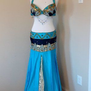 5 Piece Eman Zaki Gold, Turquois & Royal Blue Costume